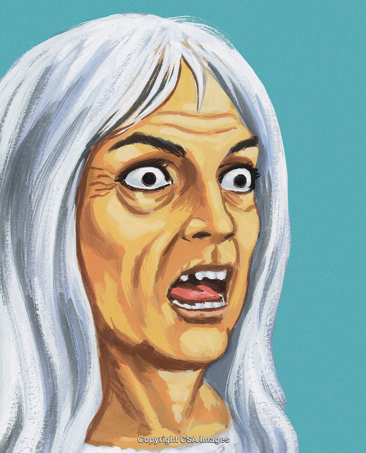 Illustrated Portrait of an Astonished Woman With Expressive Eyes and Open Mouth