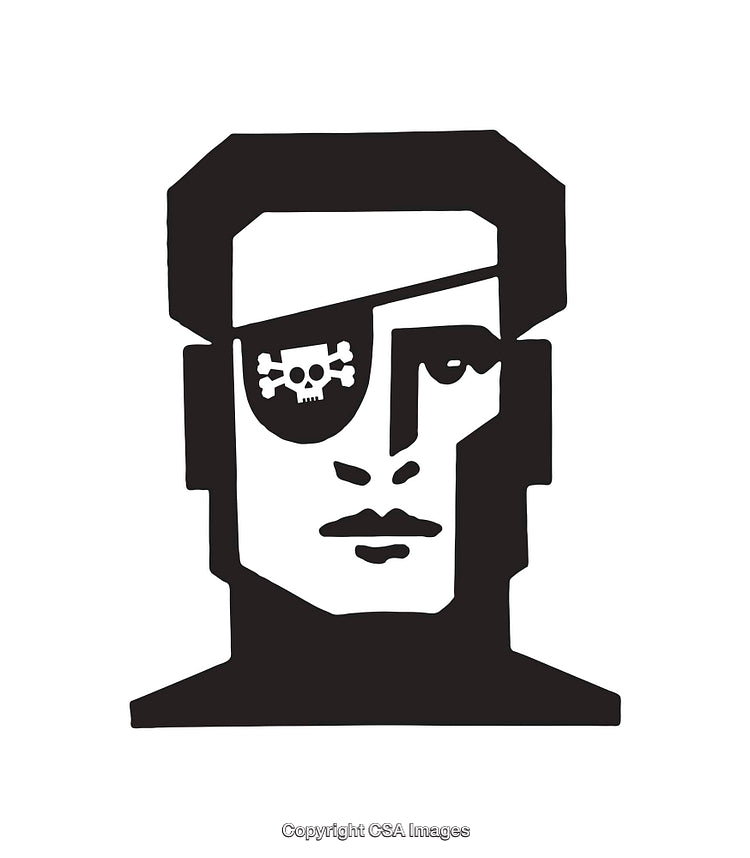 Minimalist Black and White Line Art of a Stylized Pirate Face
