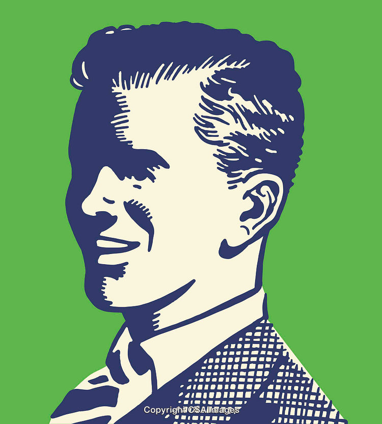 Vintage Line Art Illustration Featuring Portrait of Smiling Man