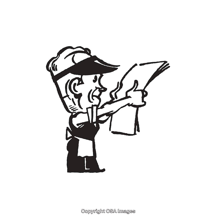 Black And White Cartoon of a Newspaper Boy Delivering Papers