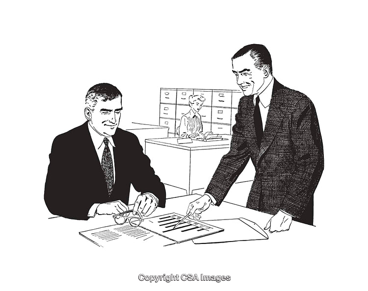 Retro Business Meeting Illustration in a Corporate Office Setting