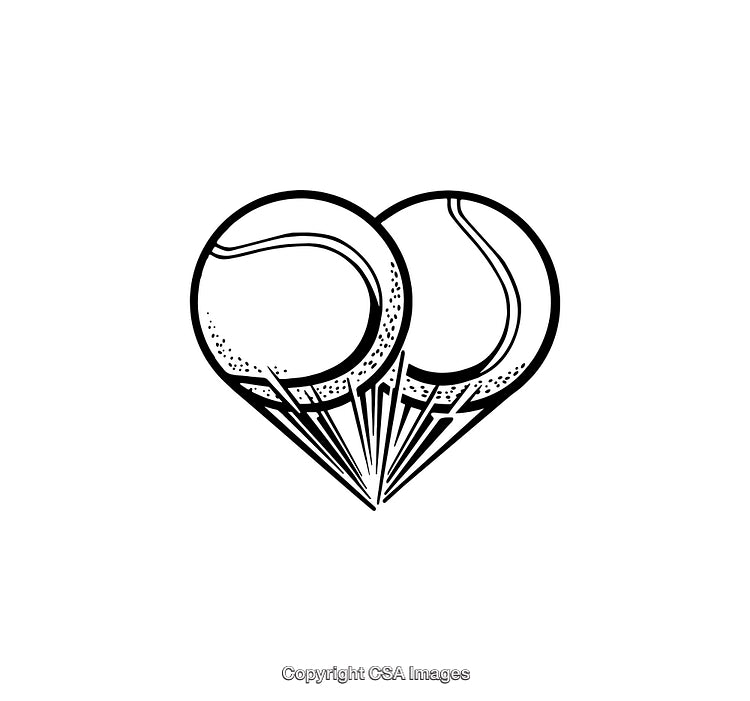 Black and White Line Art Design of Two Unique Connected Tennis Balls