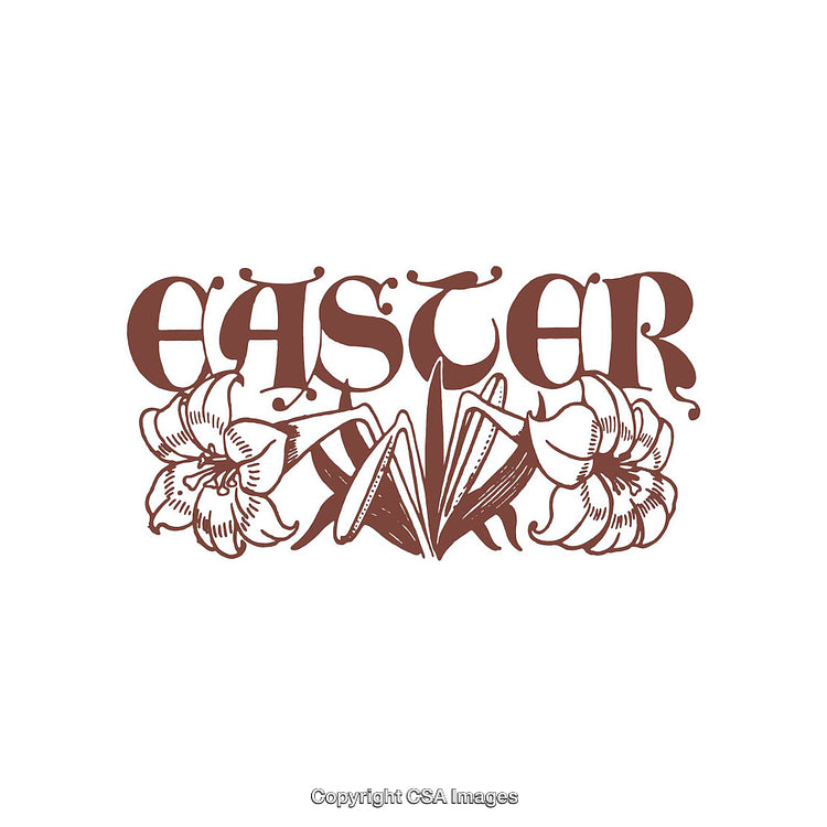 Vintage Easter Typography with Decorative Flowers in Brown Ink Artwork