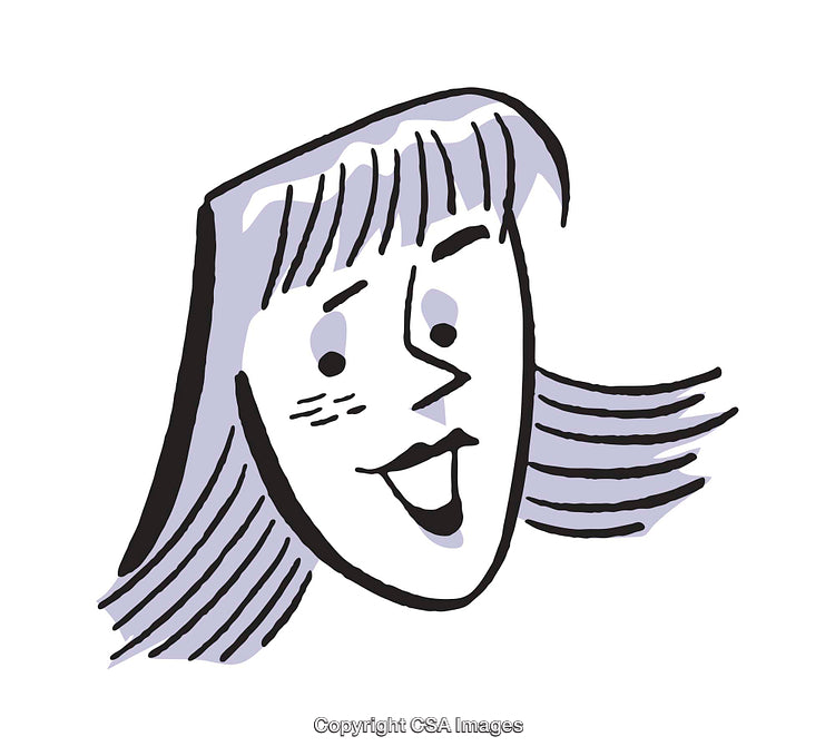 Color Illustration of a Smiling Woman with Expressive Features