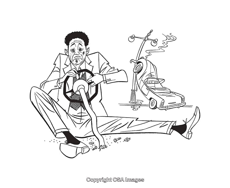 Humorous Line Art of a Driver After a Car Crash Experience