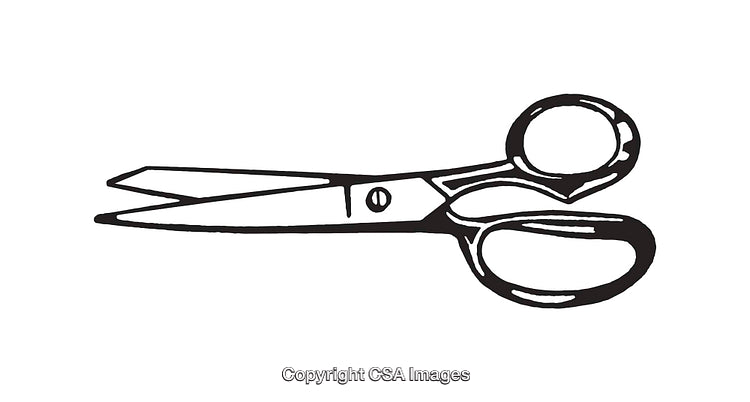 Black and White Line Art Illustration of a Pair of Scissors