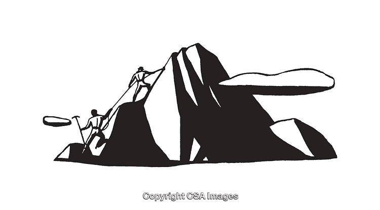 Black And White Line Art Illustration of Mountain Climbers