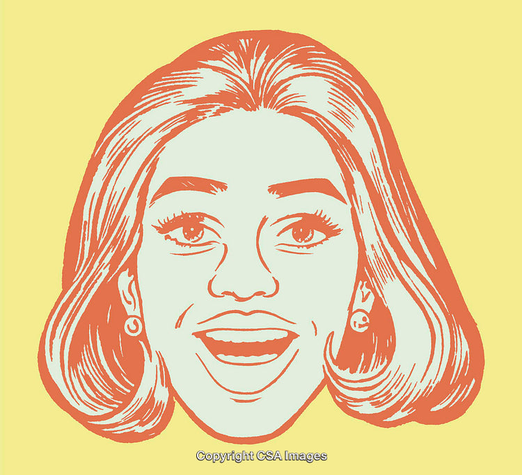 Colorful Line Art Illustration of a Smiling Woman With a Retro Vibe