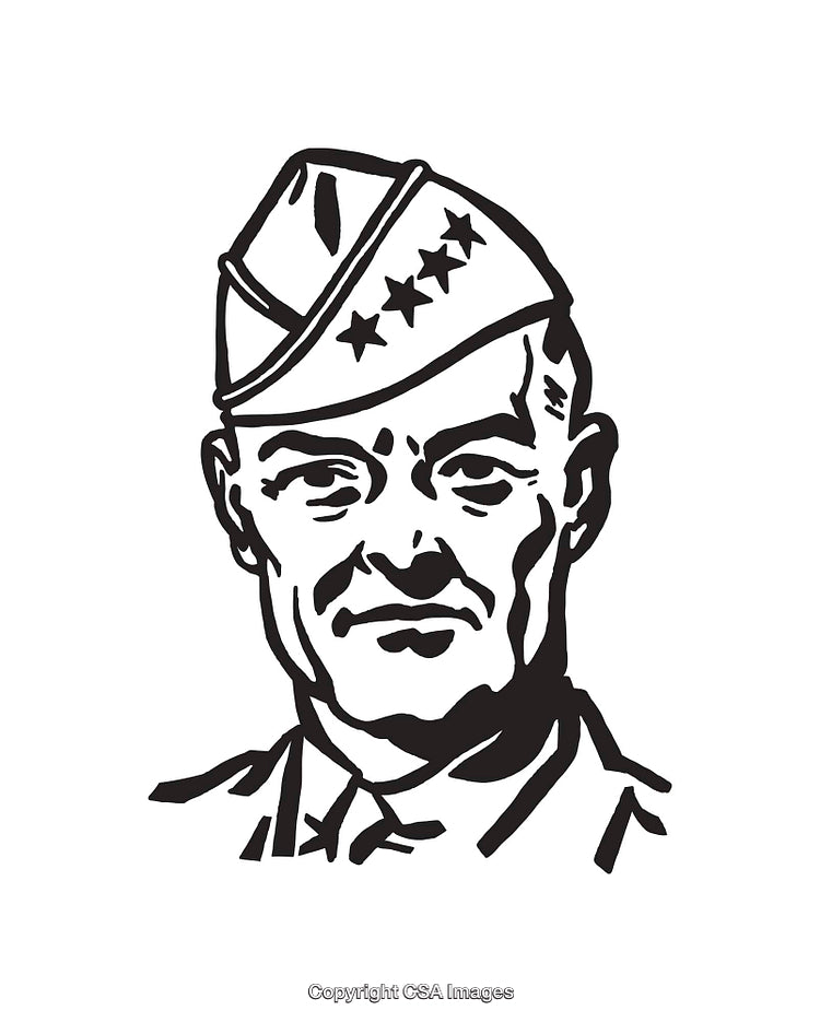 Black and White Line Art Illustration of a Military Officer Portrait