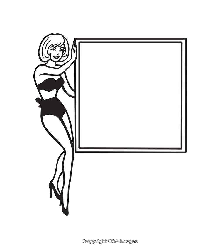 Retro Pin-Up Styled Character Posing with Blank Square Space