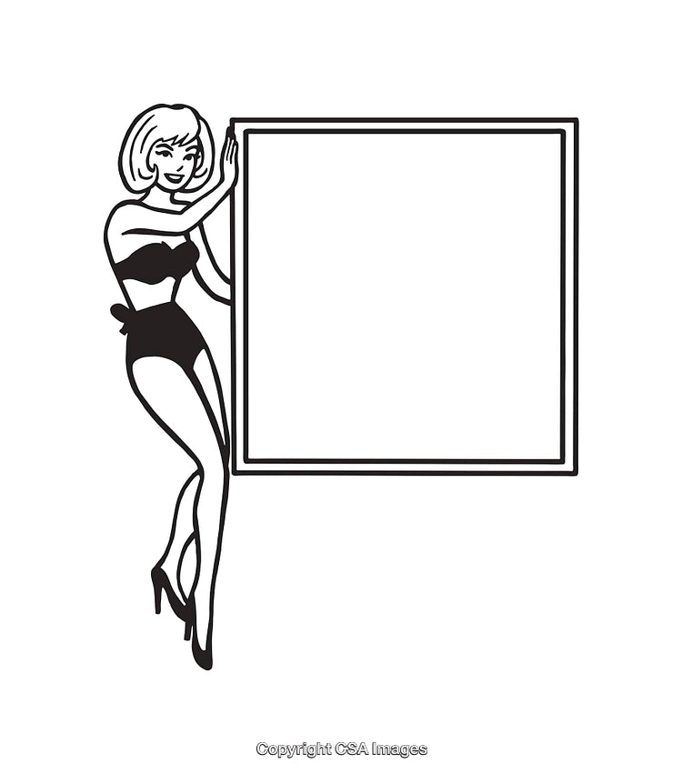Retro Pin-Up Styled Character Posing with Blank Square Space