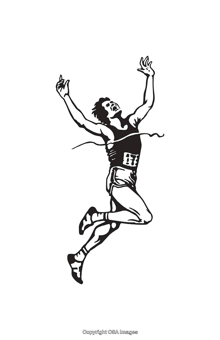 Black and White Line Art of a Runner Crossing the Finish Line