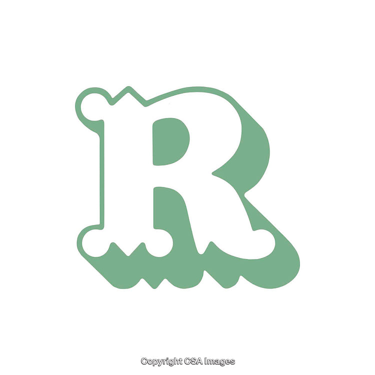 Decorative Green And White Capital R Letter On Clean White Background
