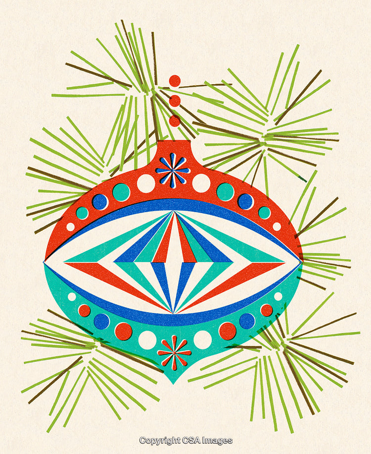 Colorful Vintage Christmas Ornament Design with Seasonal Pine Branch Elements