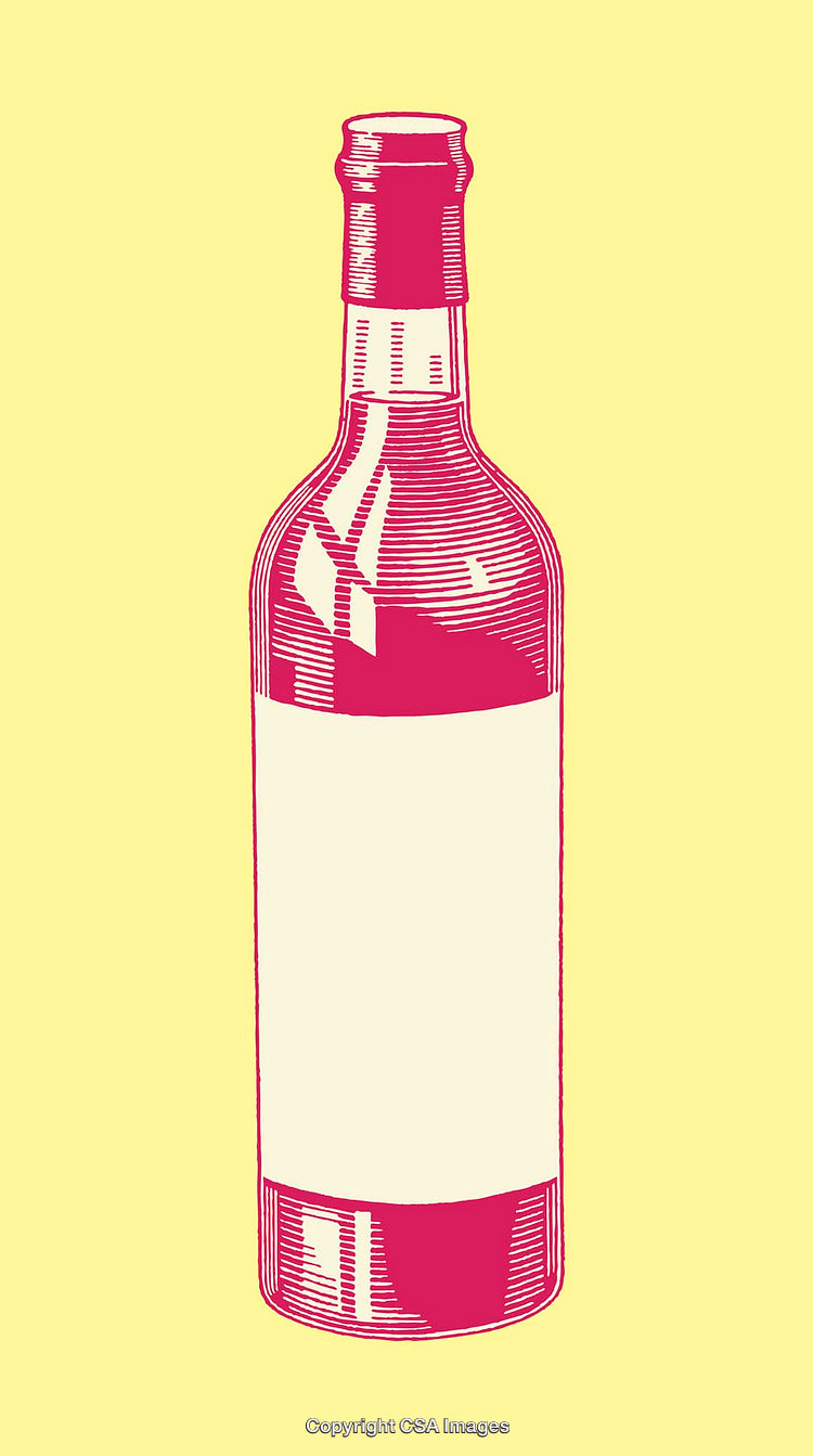 Illustrated Red Wine Bottle With Blank Label on Yellow Background
