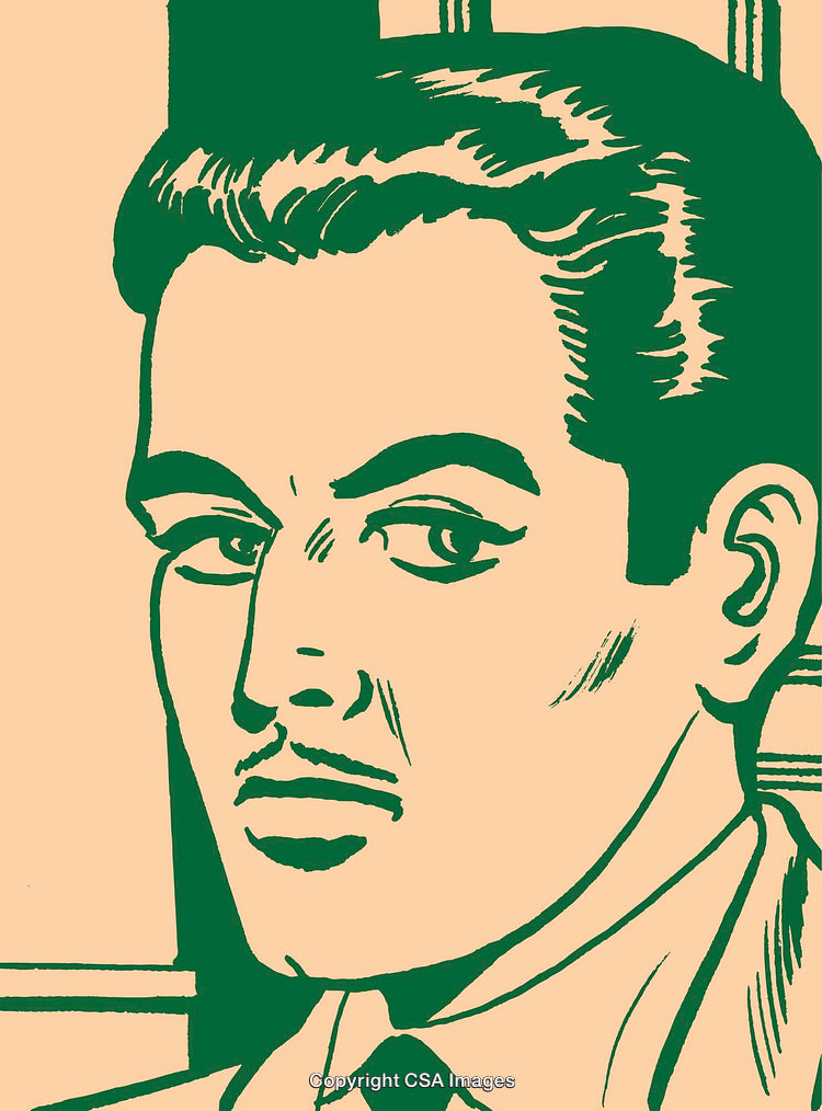 Vintage Pop Art Style Illustration of a Man's Portrait in Bold Colors