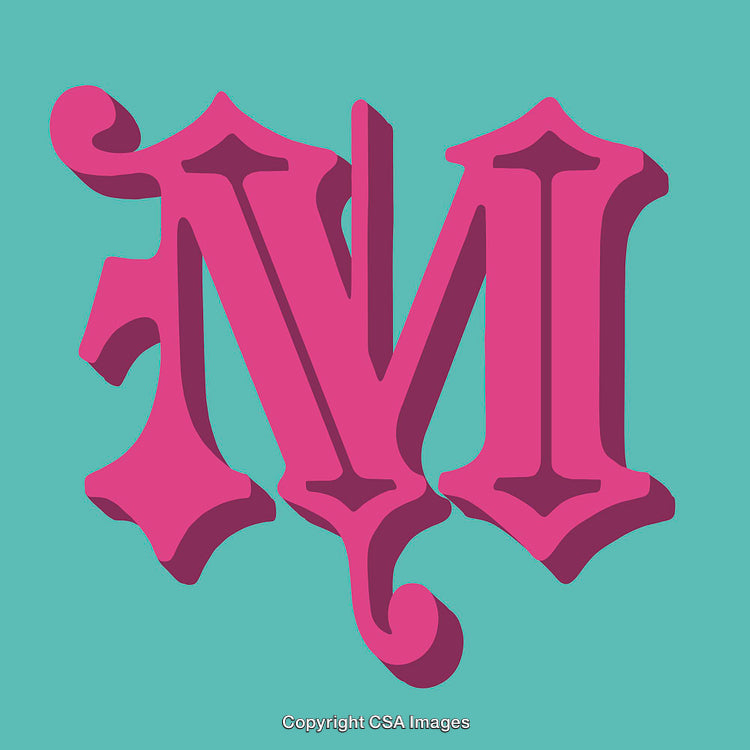 Bold Graphic Depiction of the Letter M in Pink and Blue