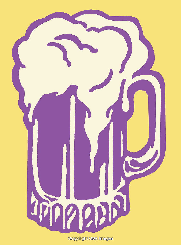 Colorful Line Art Illustration of a Frothy Beer Mug with Bold Style