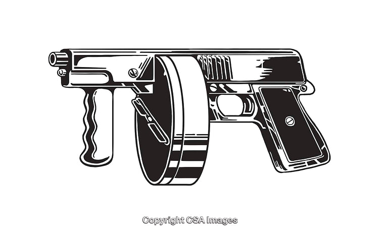 Black and White Line Art of a Retro Firearm Illustration