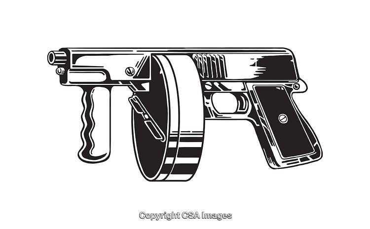 Black and White Line Art of a Retro Firearm Illustration