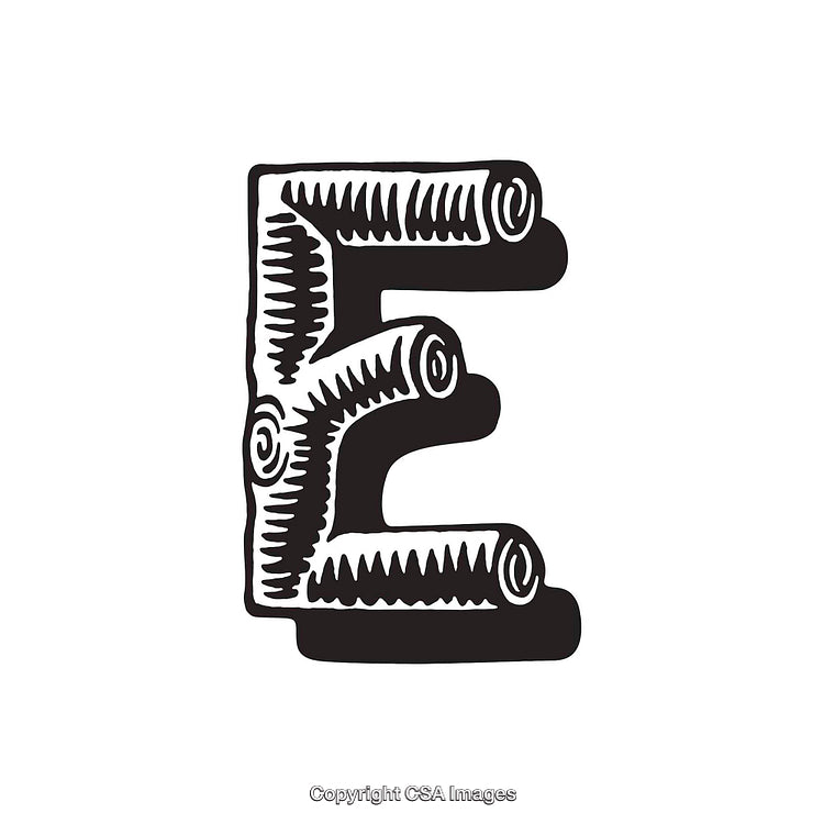 Artistic Illustration of Letter E in Stylized Tree Branch Design