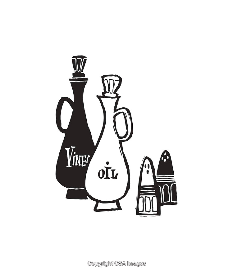 Black And White Line Art Illustration of Oil and Vinegar Bottles