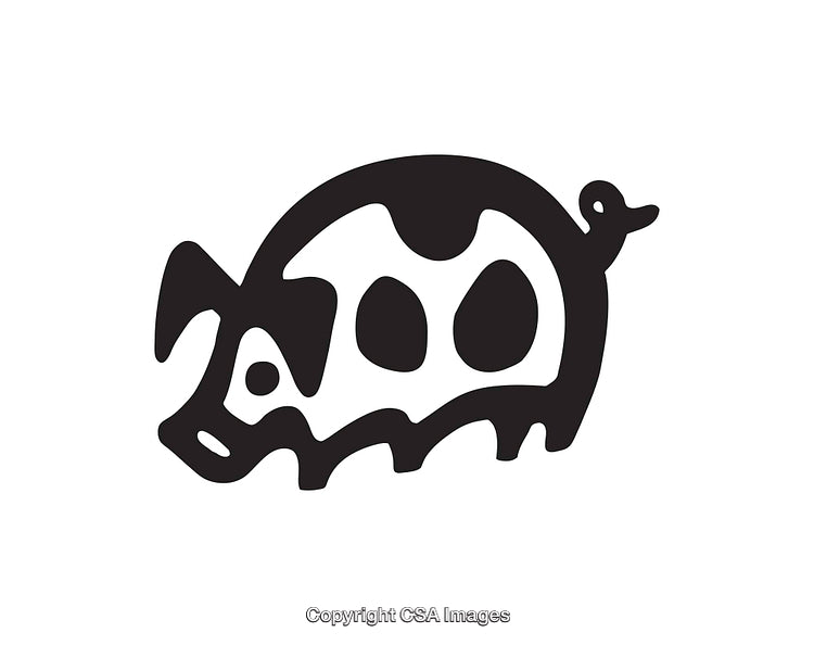 Stylized Black and White Illustration of a Spotted Pig