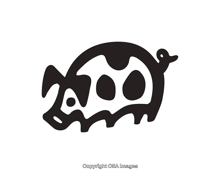 Stylized Black and White Illustration of a Spotted Pig