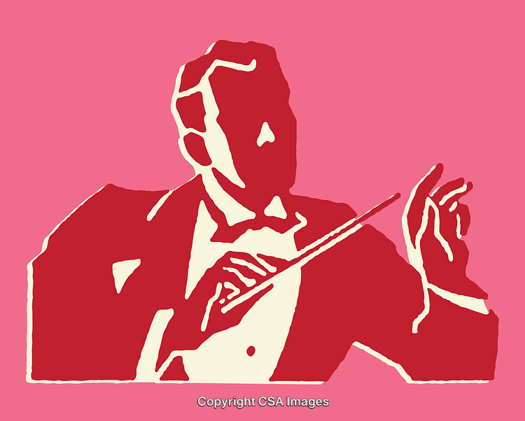 Stylized Illustration of an Orchestra Conductor in a Dynamic Pose