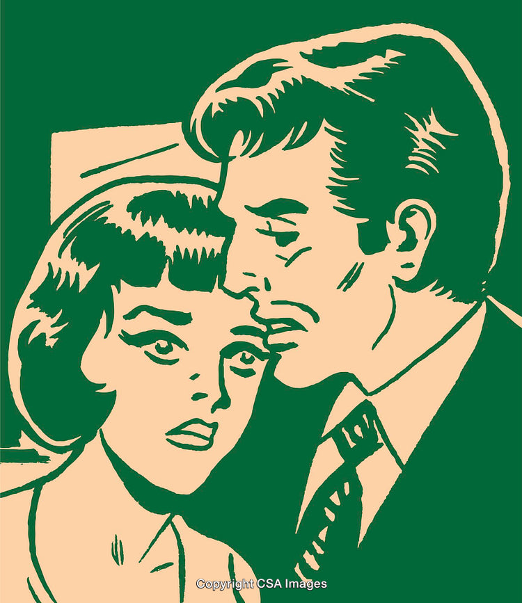 Retro Styled Illustration of a Pair Depicting Emotional Tension and Expression
