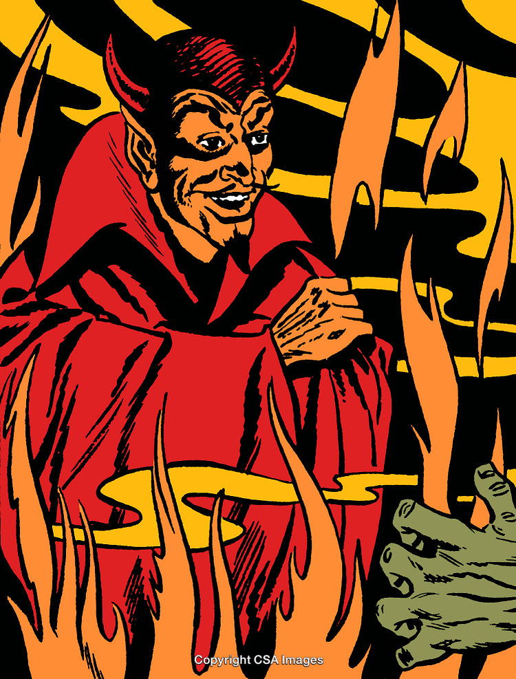 Evil Character Illustration in Comic Style with Flames and Dramatic Colors