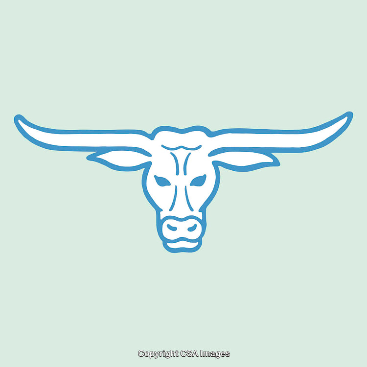 Minimalistic Blue Longhorn Bull Line Art on a Light Background