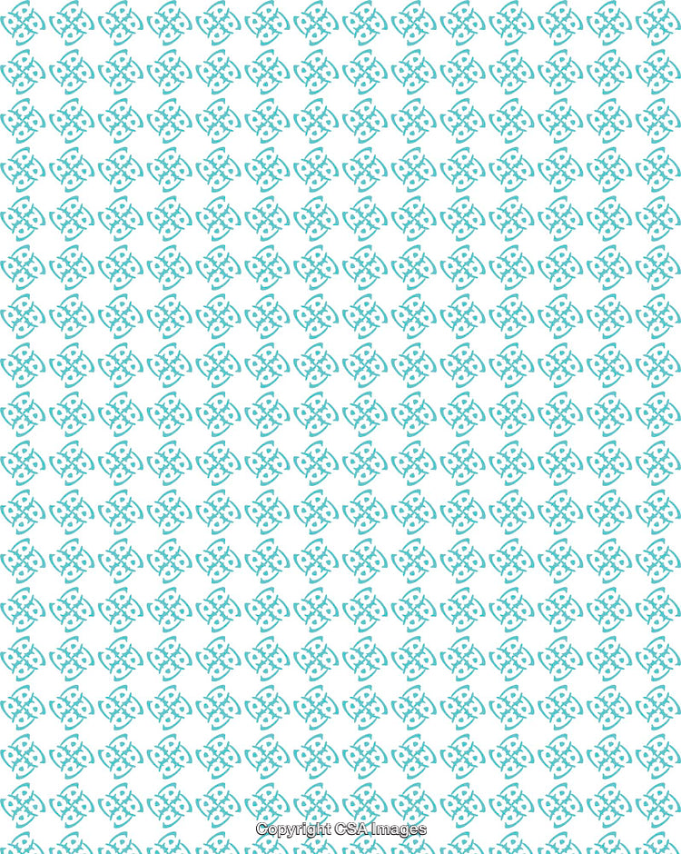 Abstract Turquoise Pattern with Repeating Geometric Shapes on White Background