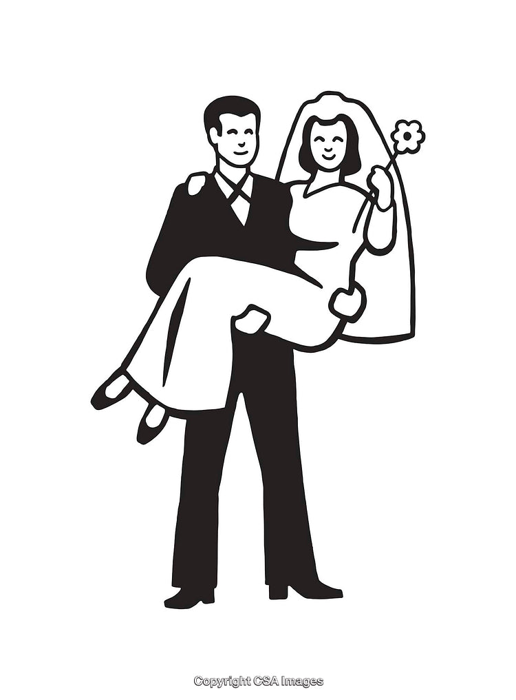 Black and White Line Art of a Wedding Couple Illustration