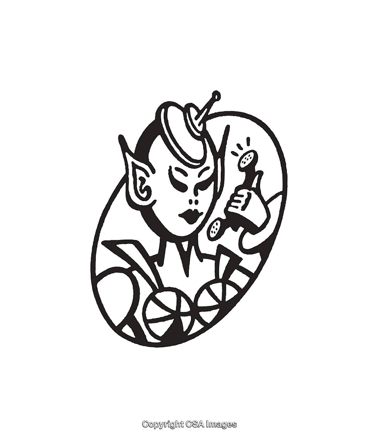 Alien Themed Line Art of a Character Speaking on a Phone