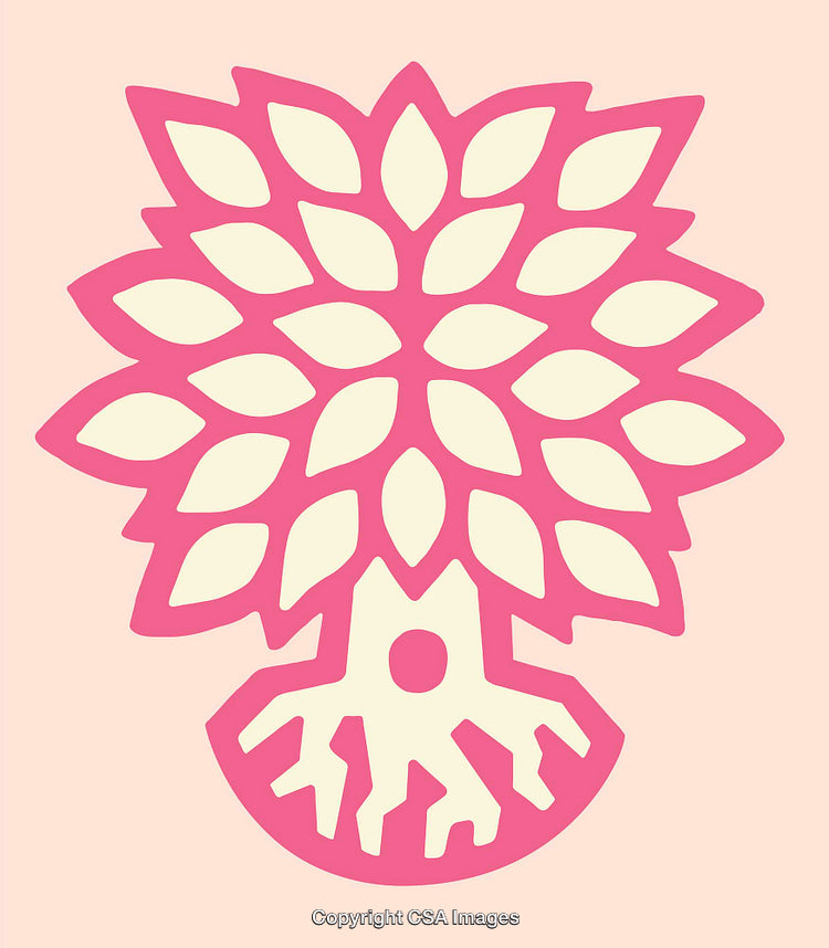 Abstract Tree of Life Design in Vibrant Pink and Cream Colors