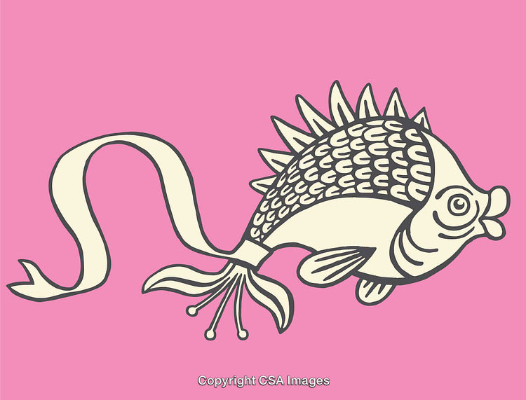 Colorful Line Art Illustration of a Unique Fish on a Vibrant Pink Background