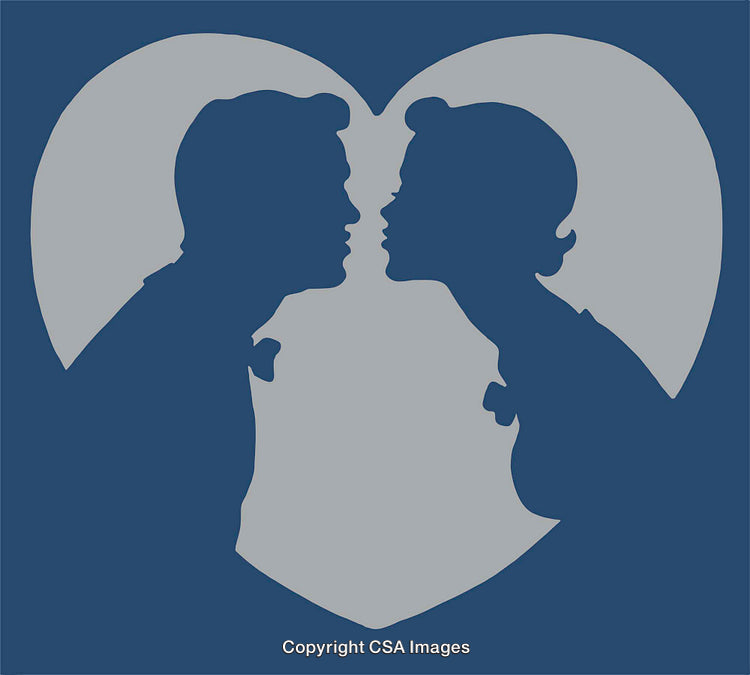 Silhouette of a Couple Sharing an Intimate Moment in a Heart Shape