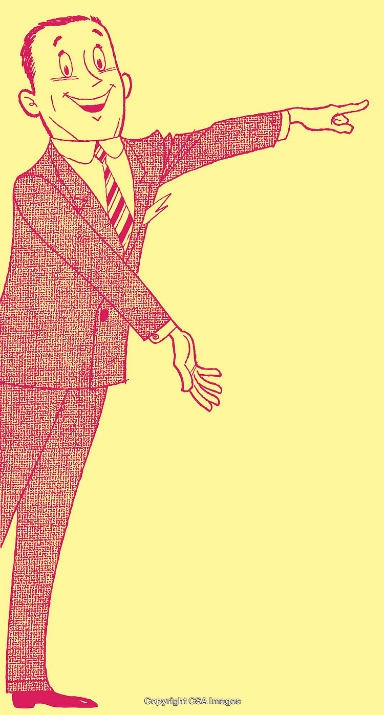 Vintage Line Art Illustration of a Cheerful Man in Business Attire