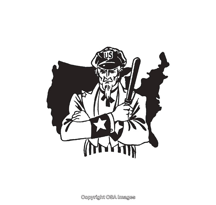 Black and White Illustration of Patriot with United States Map