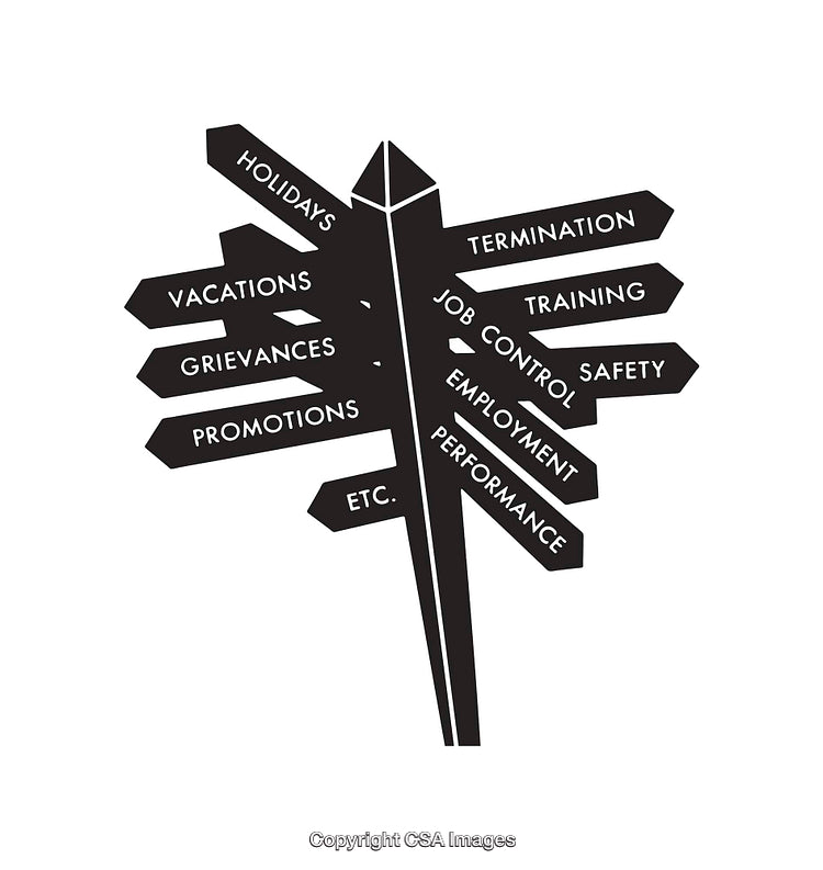 Black and White Line Art of Directional Sign with Workplace Topics