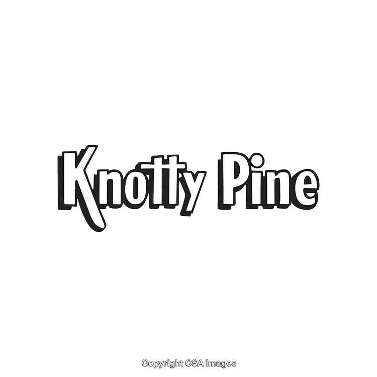 Stylized Bold Font Design Featuring the Phrase 'Knotty Pine' in Black and White