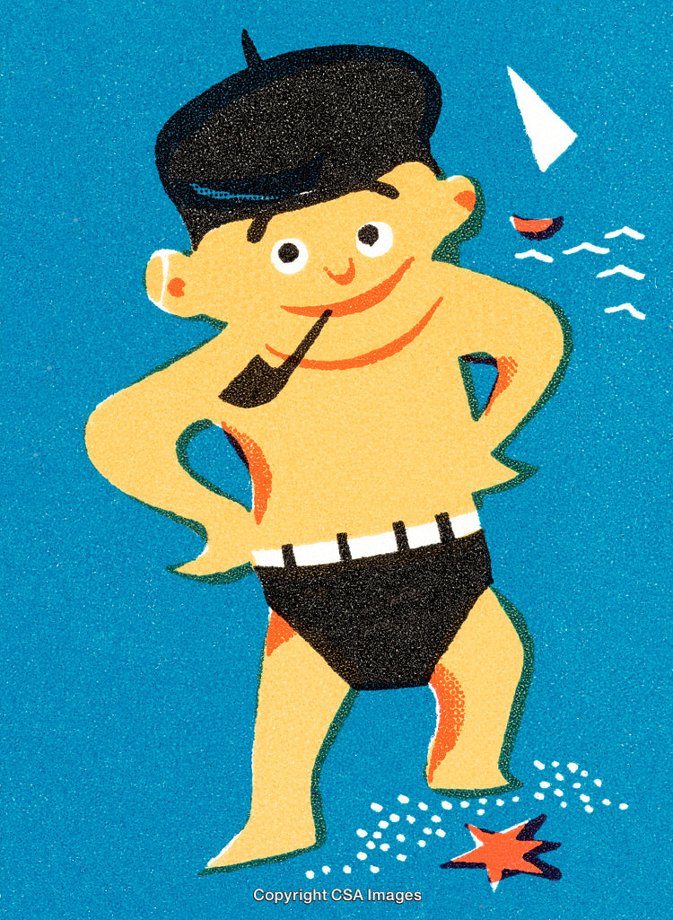 Playful Cartoon Sailor with a Pipe and Nautical Theme