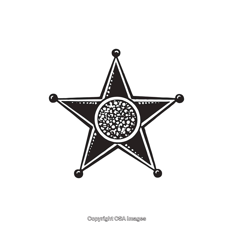 Black and White Western-Inspired Star Emblem with Intricate Patterns