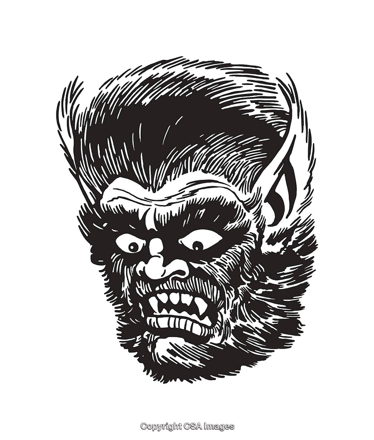 Vintage Black and White Line Art Werewolf Illustration Drawing