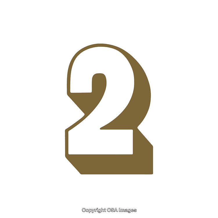Number Two in Bold Stylized Gold Design on White Background