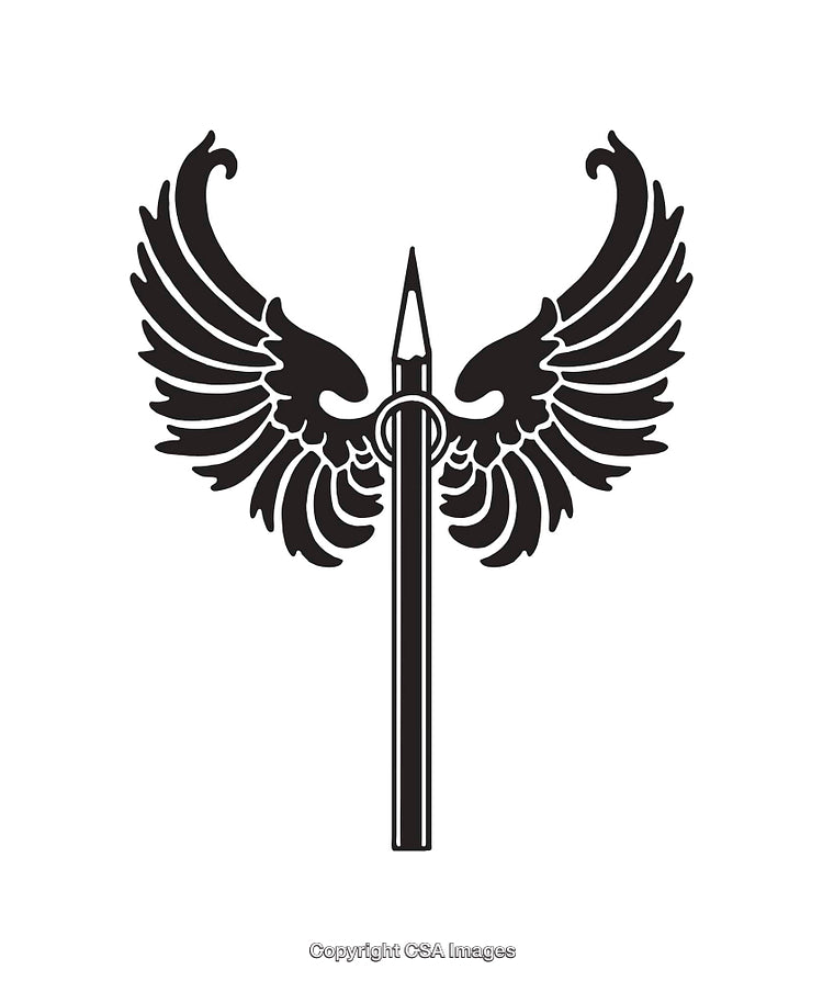 Black and White Angel Winged Pen Illustration in Artistic Style