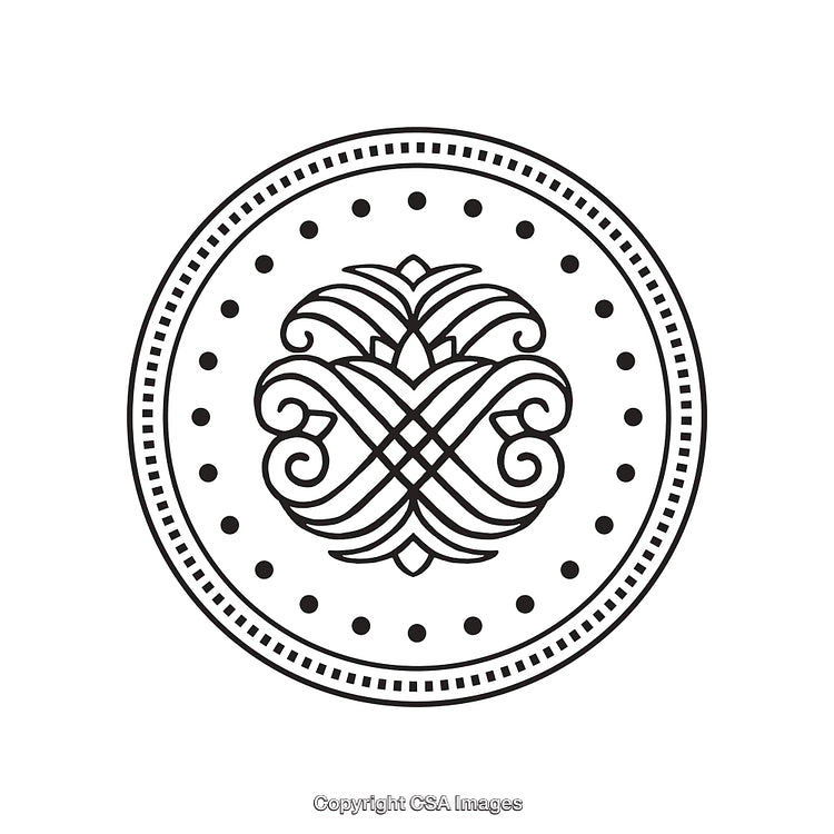 Elegant Black and White Line Art with Intricate Circular Design