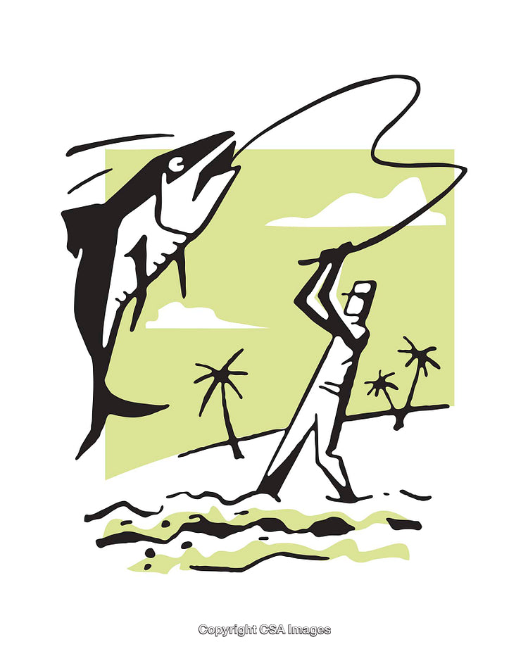 Fisherman Catching a Large Fish by the Beach in Vibrant Colors