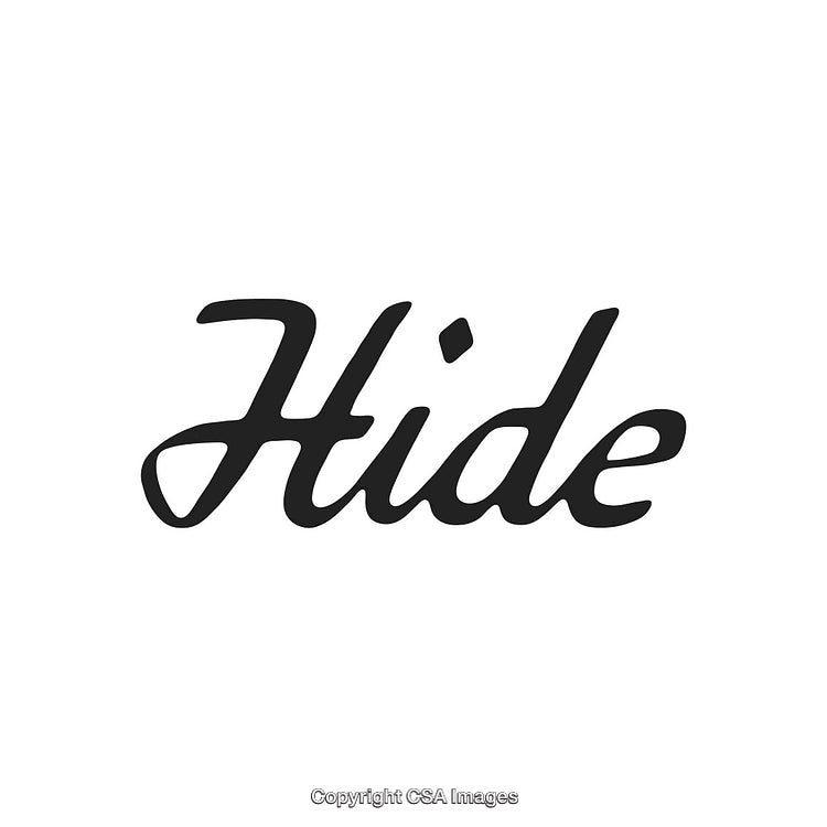 Elegant Handwritten Word 'Hide' in Black on White Background